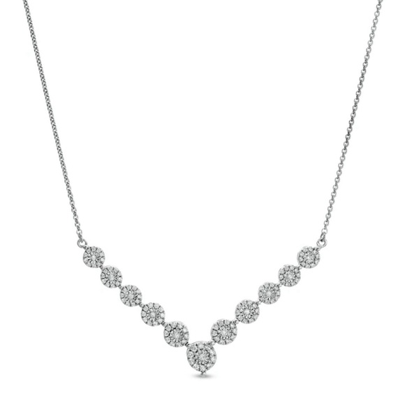 0.50 CT Natural Diamond Chevron Silver Necklace - Picture 4 of 5